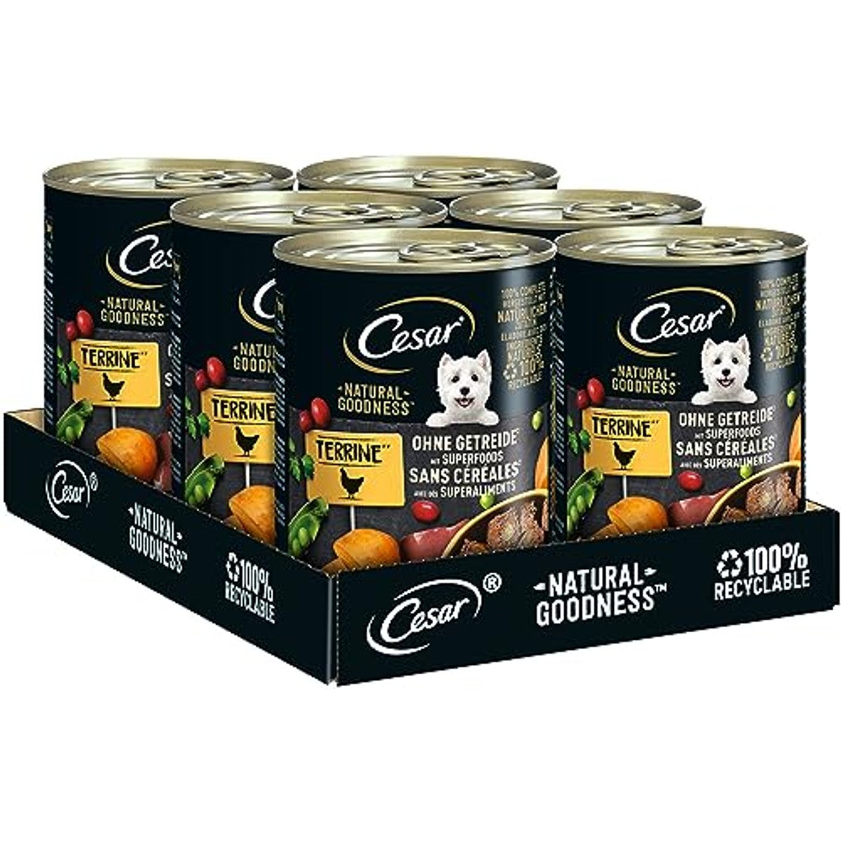 Cesar Adult hondenvoer Natural Goodness, 6 x 400 g, uitgebalanceerd premium hondenvoer nat, rijk aan kip, gemaakt met natuurlijke ingrediënten – Cesar