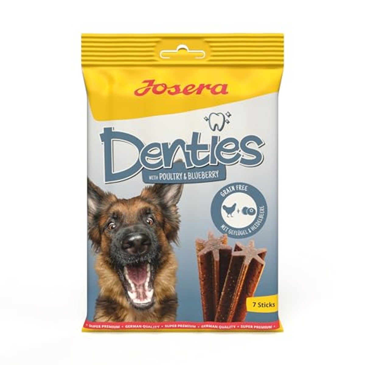 JOSERA Denties Poultry & Blueberry | 13 x 7 stuks | Kauwstangen voor honden | Adult Premium kauwsnack voor volwassen honden voor dagelijkse tandverzorging, gevogelte en bosbessen, suikervrij, graanvrij – Josera
