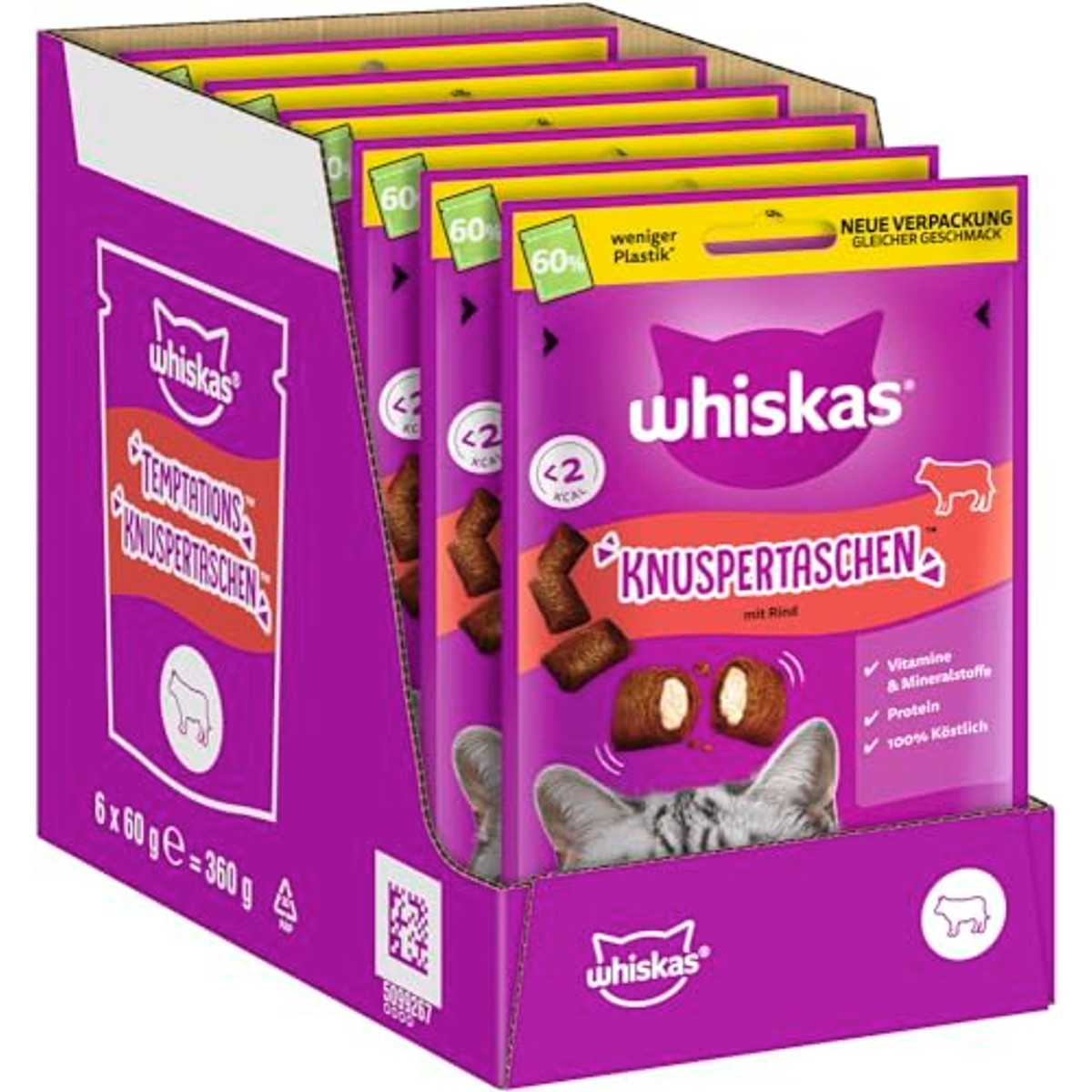 Whiskas Knusperbags kattensnack rundvlees 6 x 60 g - 3-pack