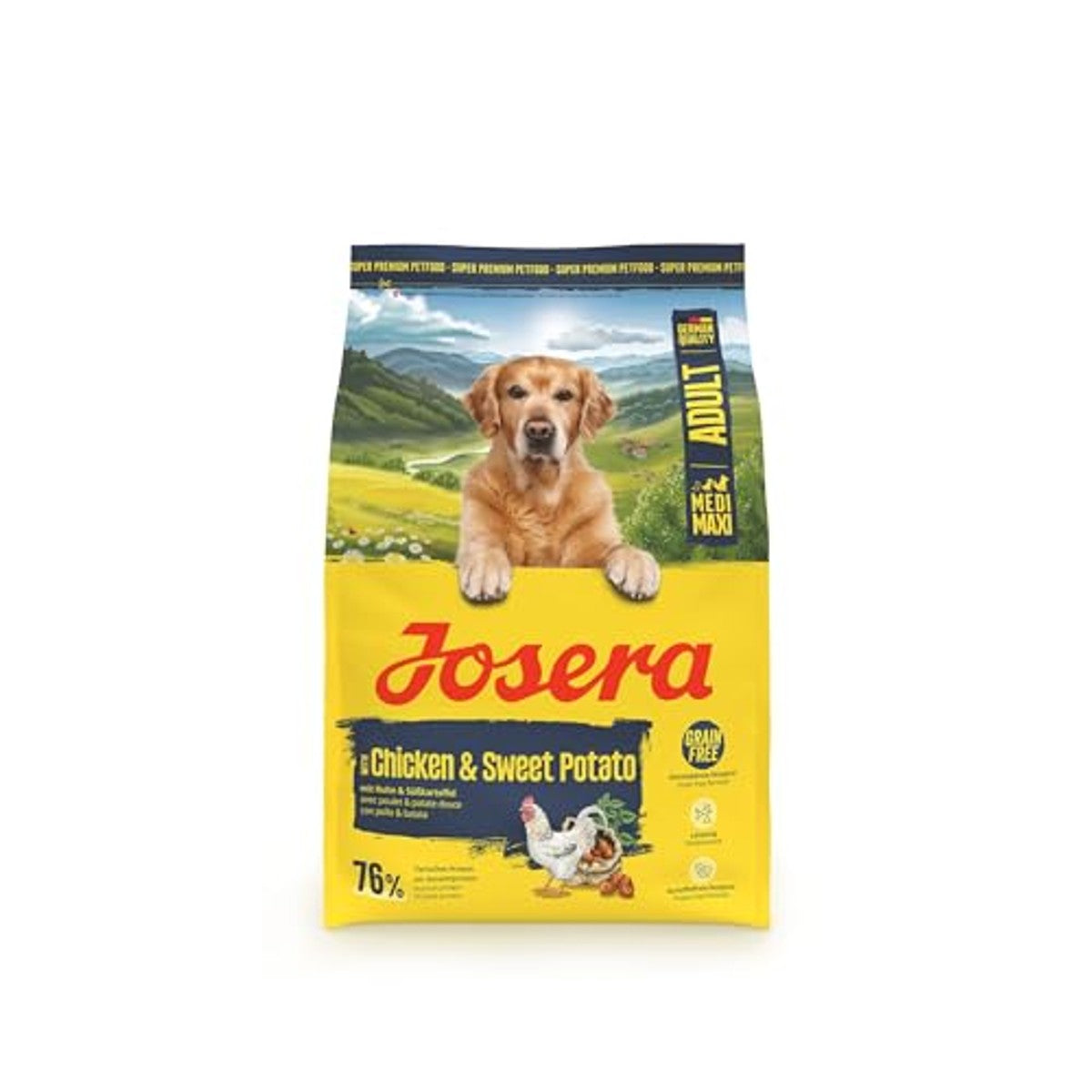 JOSERA Kip & zoete aardappel (3 kg) | droogvoer voor volwassen honden | Adult MediMax Graanvrij premium voer voor sportieve honden van middelgrote en grote rassen, rijk aan eiwitten met erwten – Josera