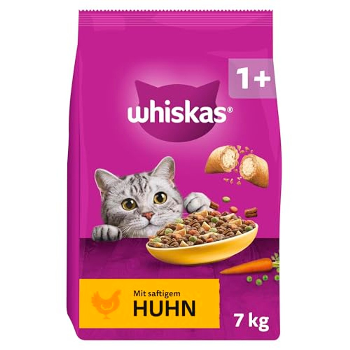 Whiskas 1+ droogvoer kat kip 7 kg - 3-pack