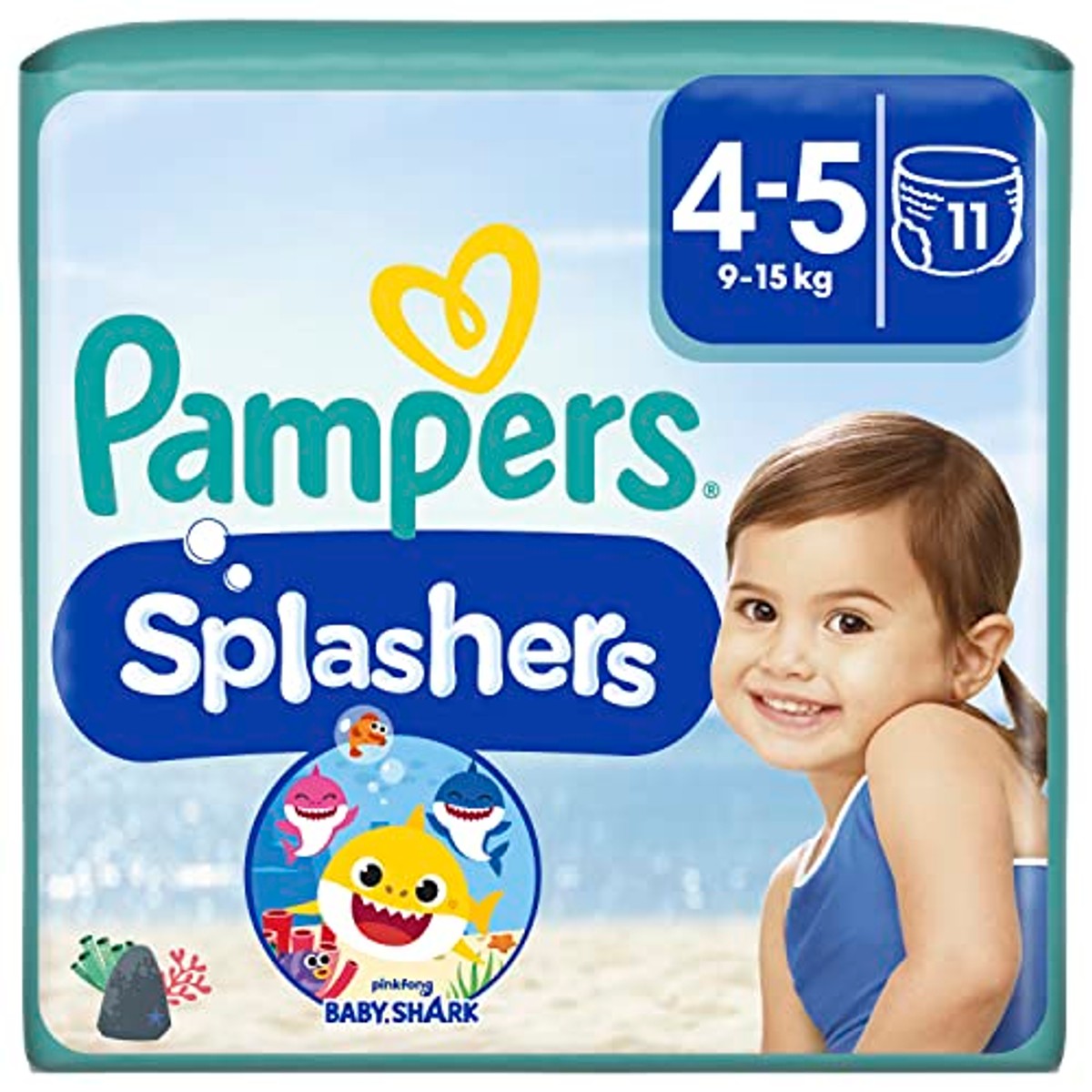 Pampers Splashers Baby Shark zwemluiers 4-5, 11 stuks 9-15 kg – Pampers