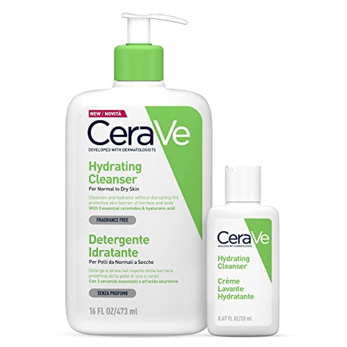 CeraVe Vochtinbrengende Gezichts- en Lichaamsreiniger 473 ml + Reiniging 20 ml