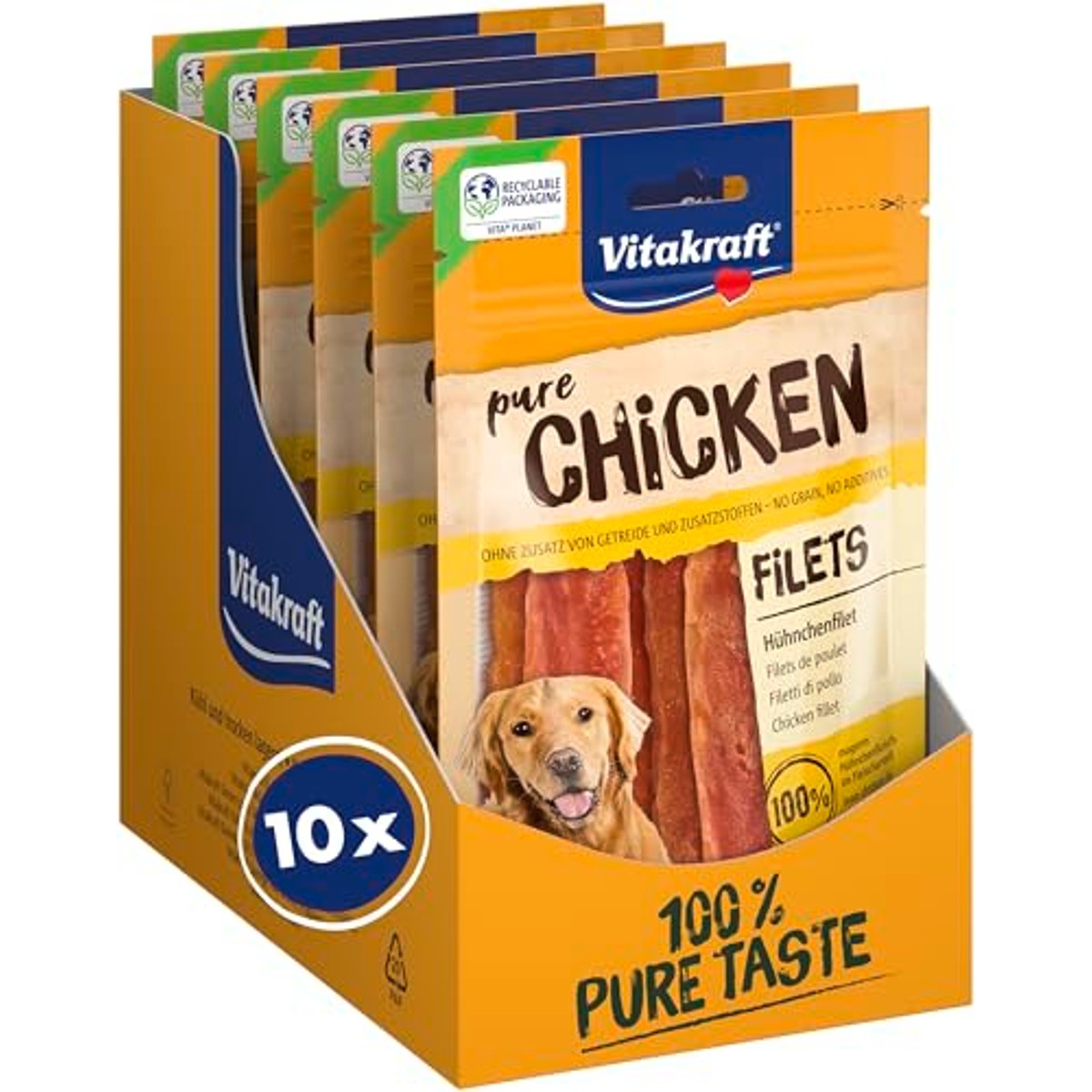 Vitakraft Pure Kippenfilets hondensnack kip 10 x 80 g - 6-pack