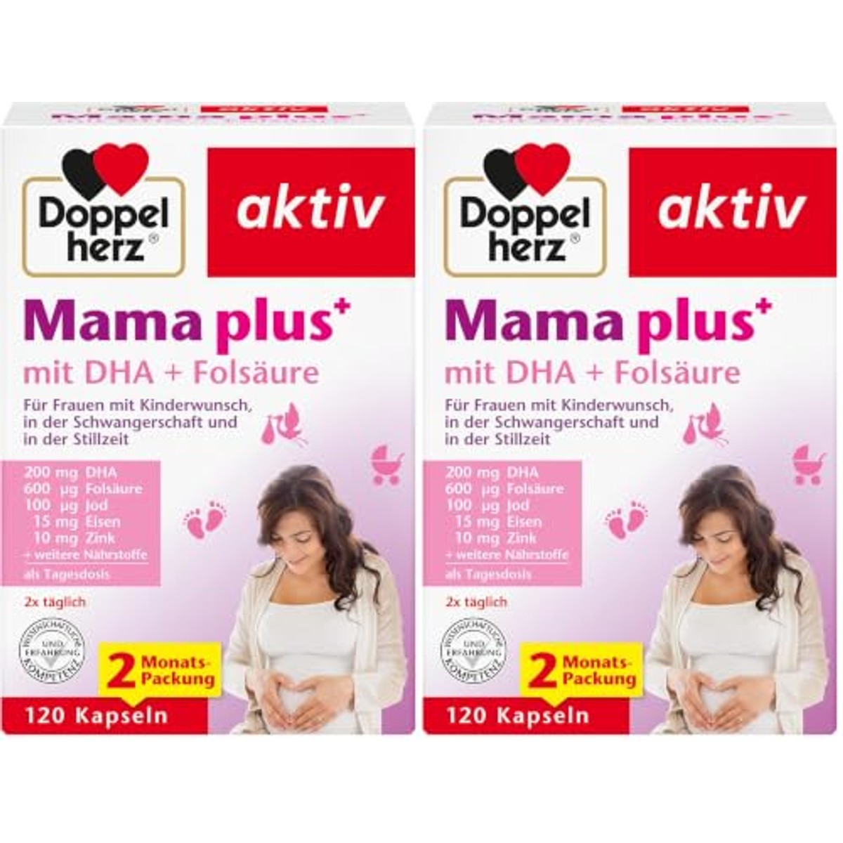 Doppelherz Mama Plus met DHA + Foliumzuur 120 capsules (Verpakking van 2) - 3-pack