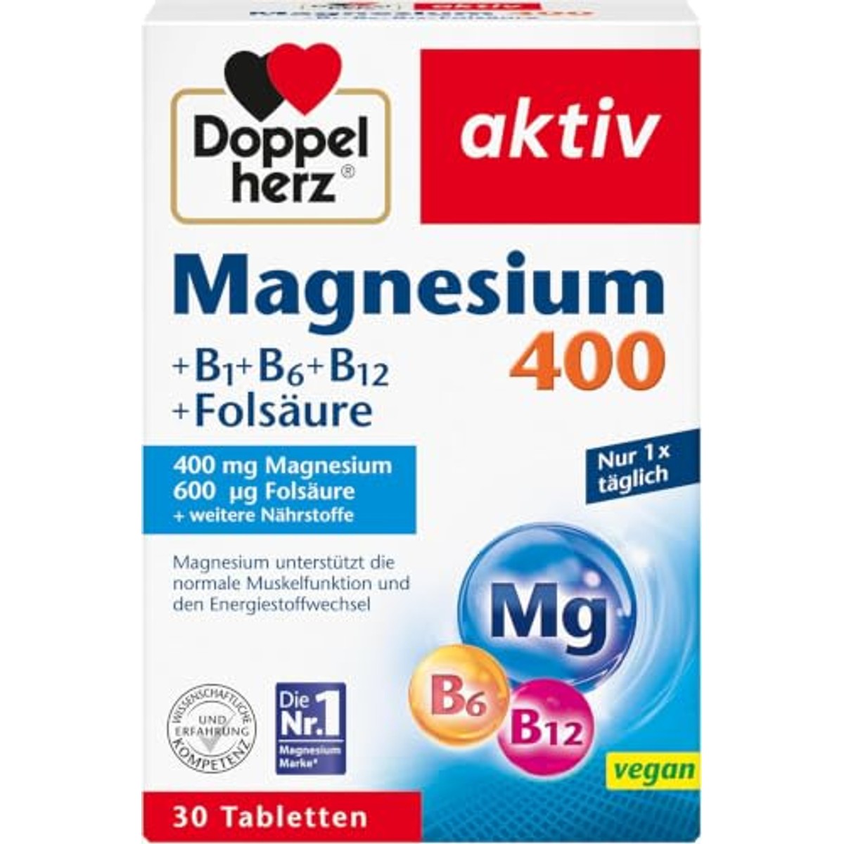 Doppelherz Magnesium 400 + B1 + B6 + B12 + Foliumzuur 30 Tabletten - 6-pack