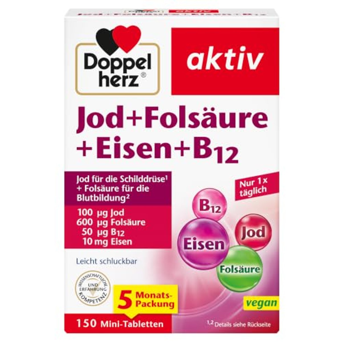 Doppelherz Jodium + Foliumzuur + IJzer + B12 150 Mini-tabletten - 3-pack