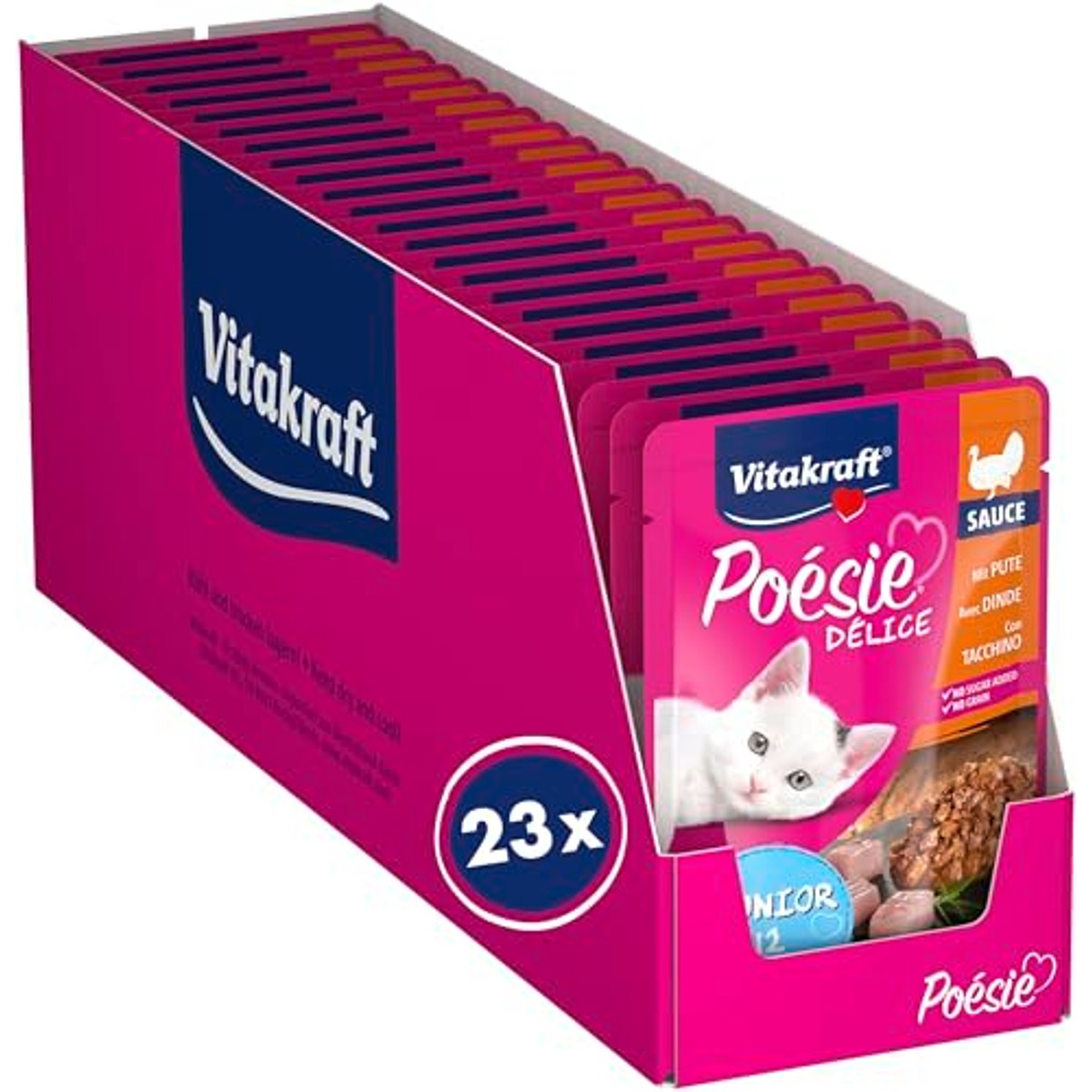Vitakraft Poésie Délice Junior natvoer kattenvoer kalkoen 23 x 85 g - 3-pack