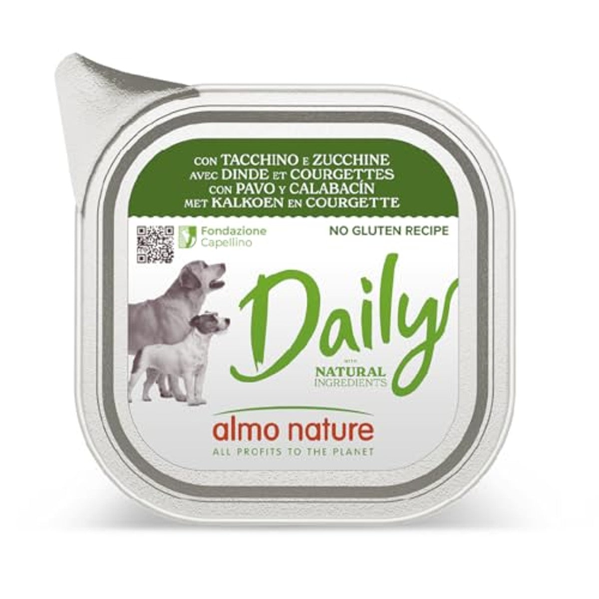 Almo Nature Daily Natvoer voor volwassenen, honden met kalkoen en courgette, aluminium schaal, 100 g – almo nature