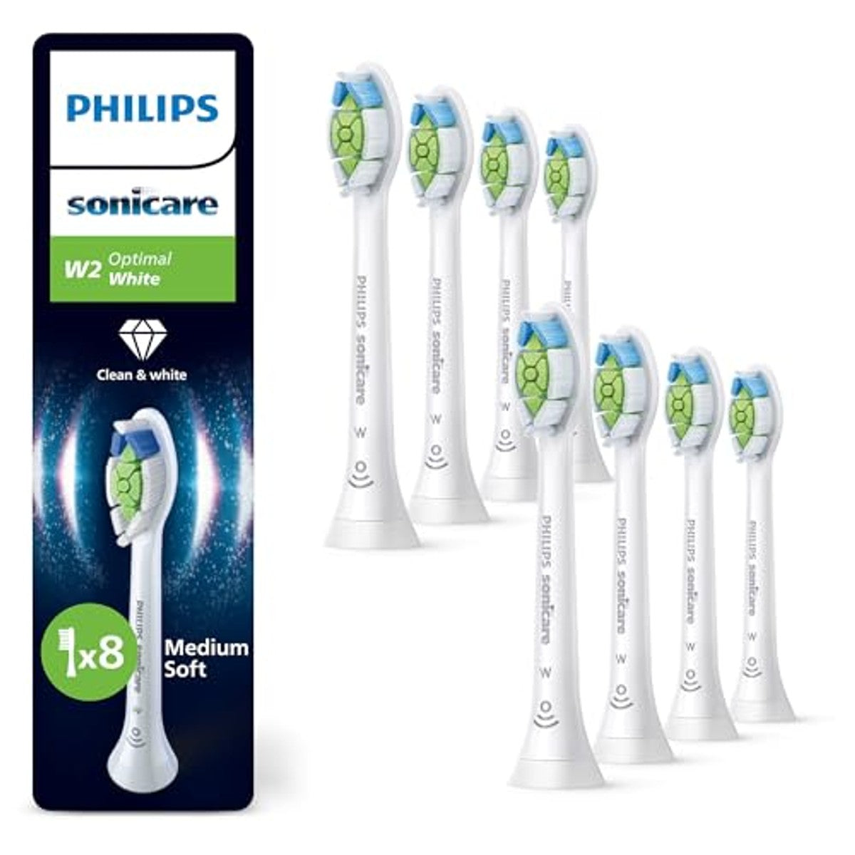 Philips Sonicare W2 Optimal White, originele vervangende borstelkoppen, wit, 8-pack, HX6068/87 – PHILIPS