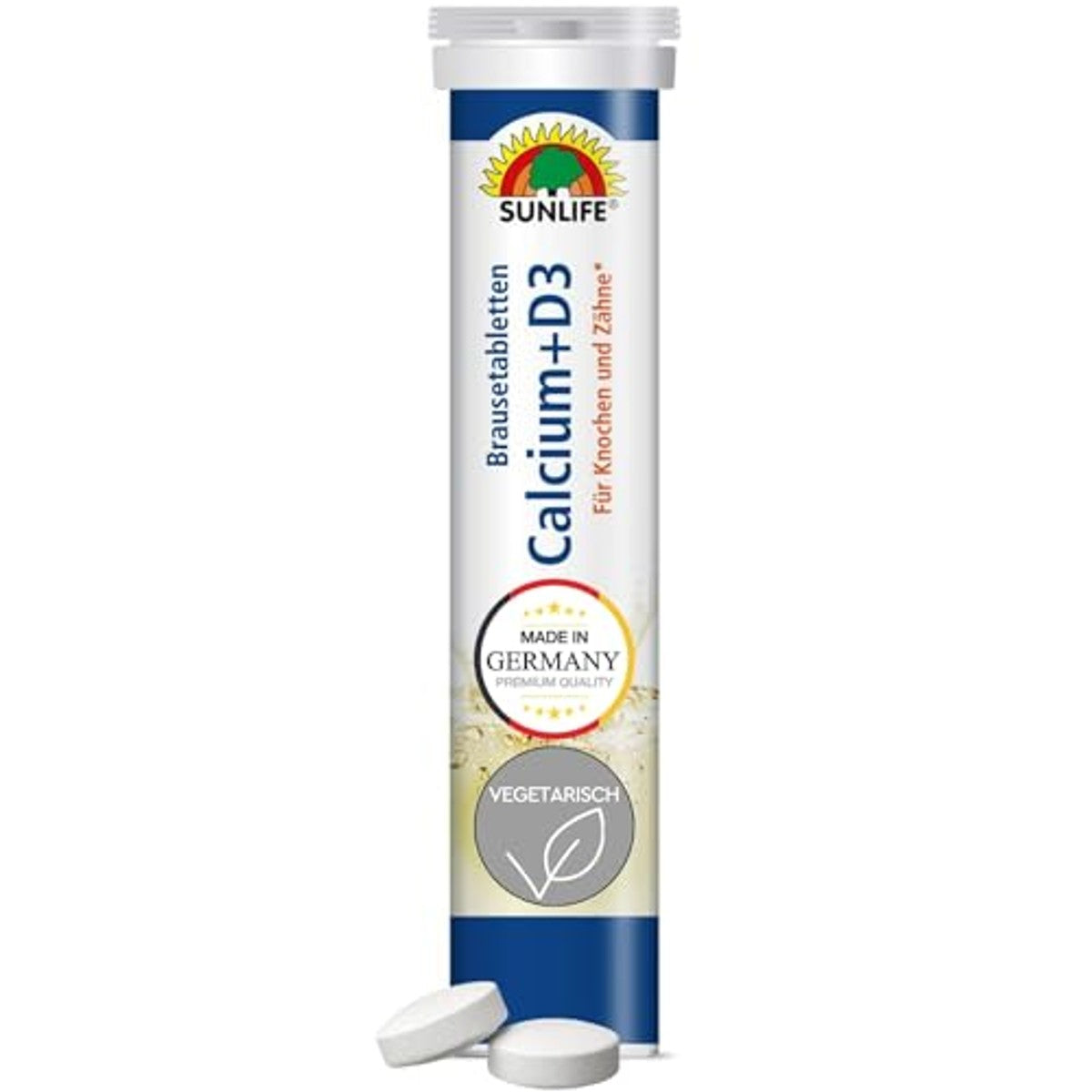 SUNLIFE Calcium+D3 bruistabletten: voor botten en tanden, 20 tabletten met calcium en vitamine D3, citroensmaak, 80 g, 1 x 20 stuks – Sunlife