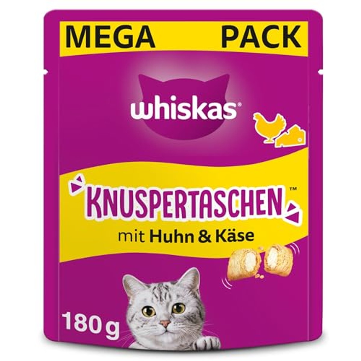 Whiskas Knusperbags kattensnack kip en kaas 4 x 180 g - 3-pack