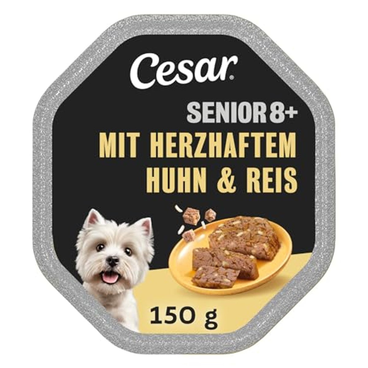 Cesar Senior 8+ schaal, 14 x 150 g, met kip en rijststukjes in gelei, verpakking van 14 stuks – Mars