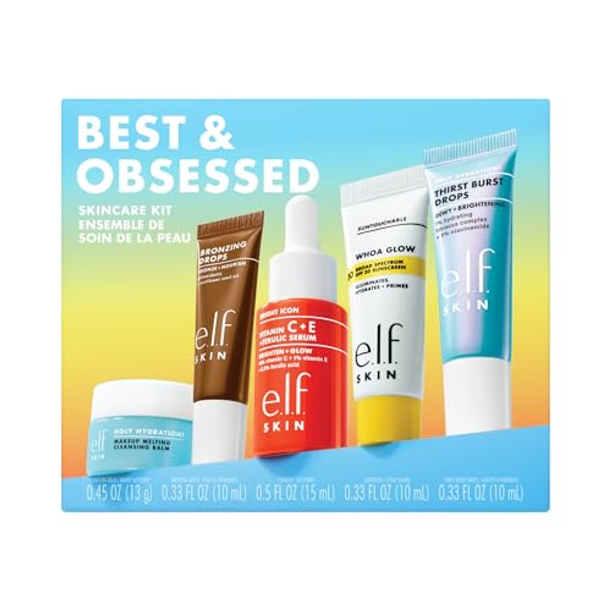 e.l.f. Skin Best & Obsessed Skincare Kit, make-up remover in reisformaat, zonbescherming en whitening serums voor een stralende huid, veganistisch en dierproefvrij – e.l.f.
