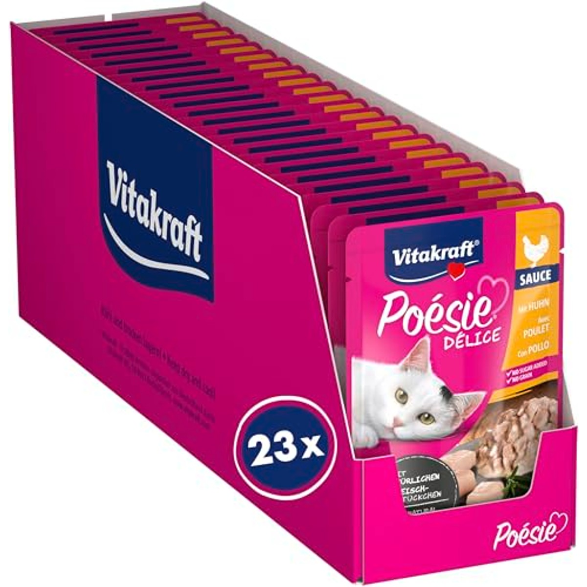 Vitakraft Poésie Deli Sauce Natvoer voor katten, kattenvoer in zakjes, 23 x 85 g, kip – Vitakraft