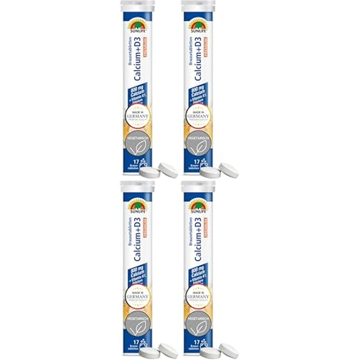 Sunlife Calcium + D3 bruistabletten hoge dosis 17 bruistabletten (verpakking van 4) – Sunlife