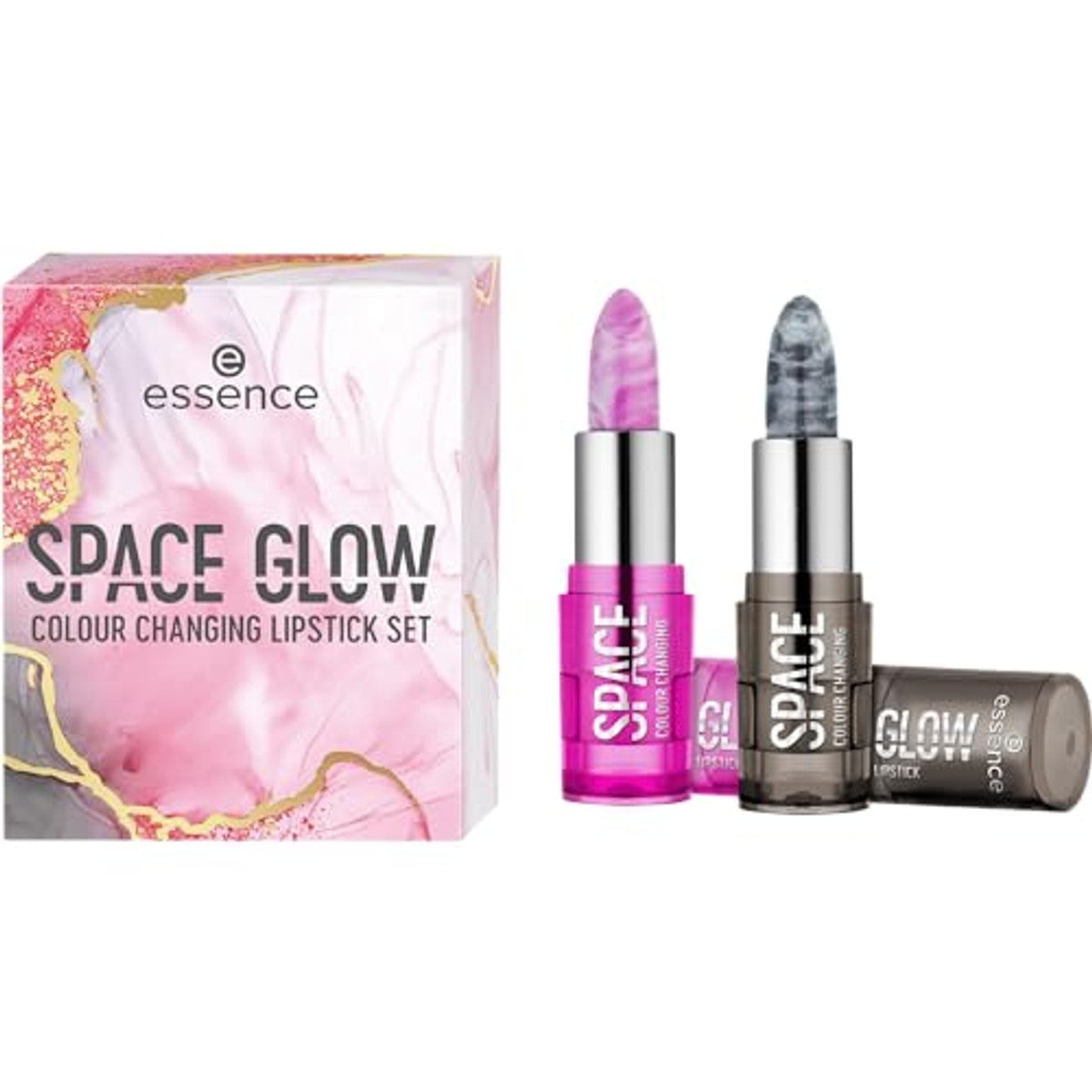 Essence Space Glow Colour Changing Lippenstiftset, kleur passend, natuurlijk, acetonvrij, veganistisch, zonder microplasticdeeltjes, glutenvrij, per stuk verpakt (1 stuk) | Kleuraanpassing, marmereffect, pH-reactieve formule – Essence Cosmetics