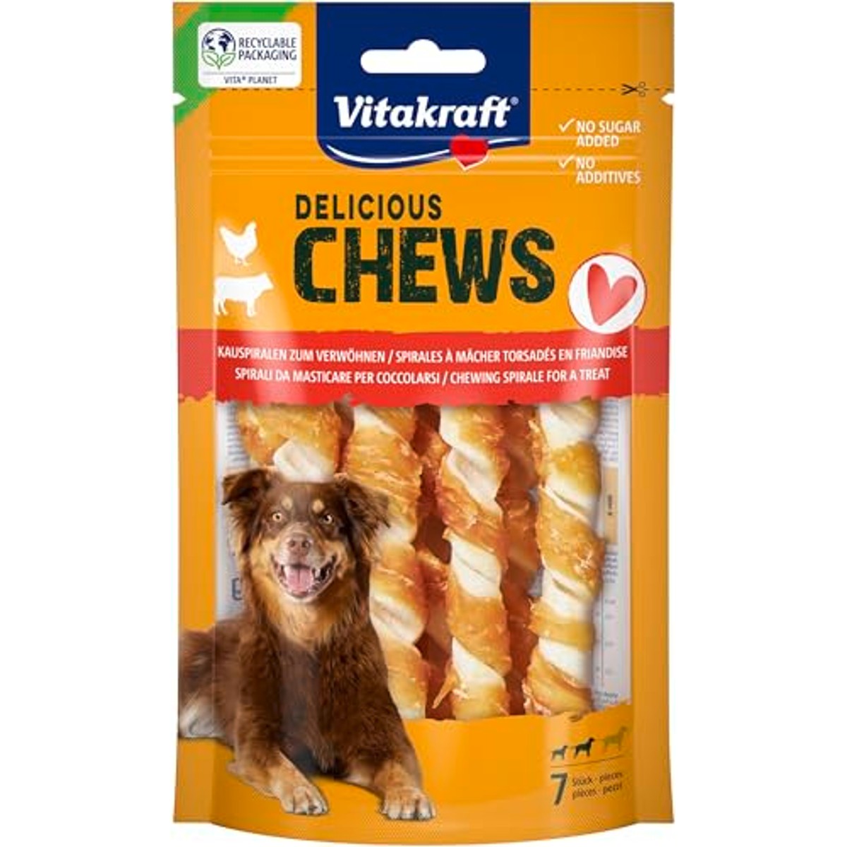 Vitakraft Delicious Chews hondensnack kauwspiraal kip 1 x 70 g - 3-pack