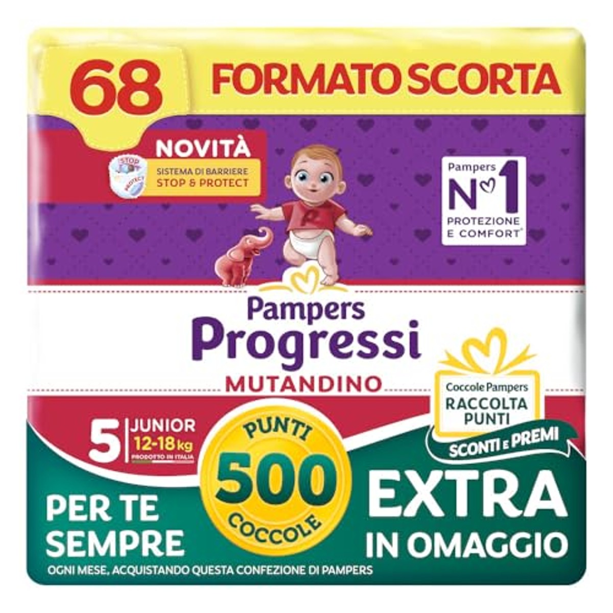 Pampers Progressi Junior Höschen maat 5 (12) 68 Windeln 6 x 18 kg - Voordeelverpakking