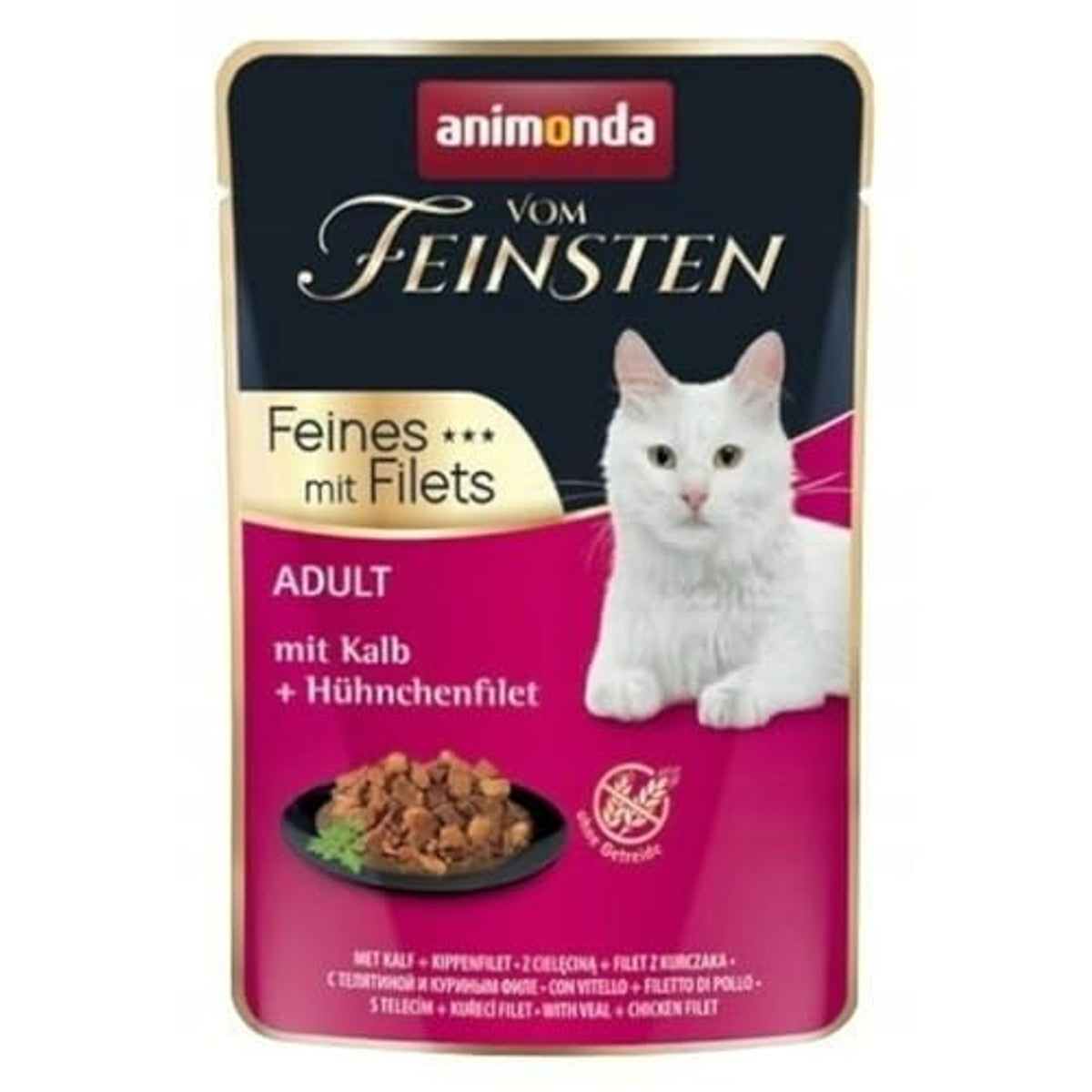 animonda vom Feinsten Met filets, kattenvoer nat met kalf + kippenfilet, 18 portiezakjes (18 x 85 g), graanvrij kattenvoer zonder suiker, met vlezige ingrediënten – animonda Vom Feinsten