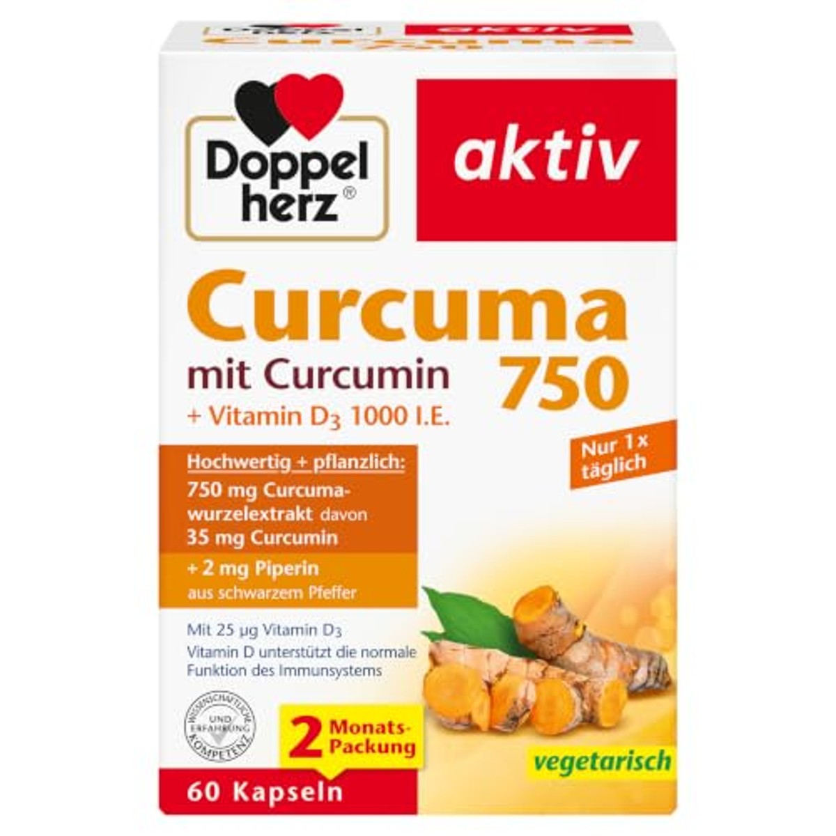 Doppelherz Curcuma 750 met Vitamine D3 60 Capsules - 3-pack