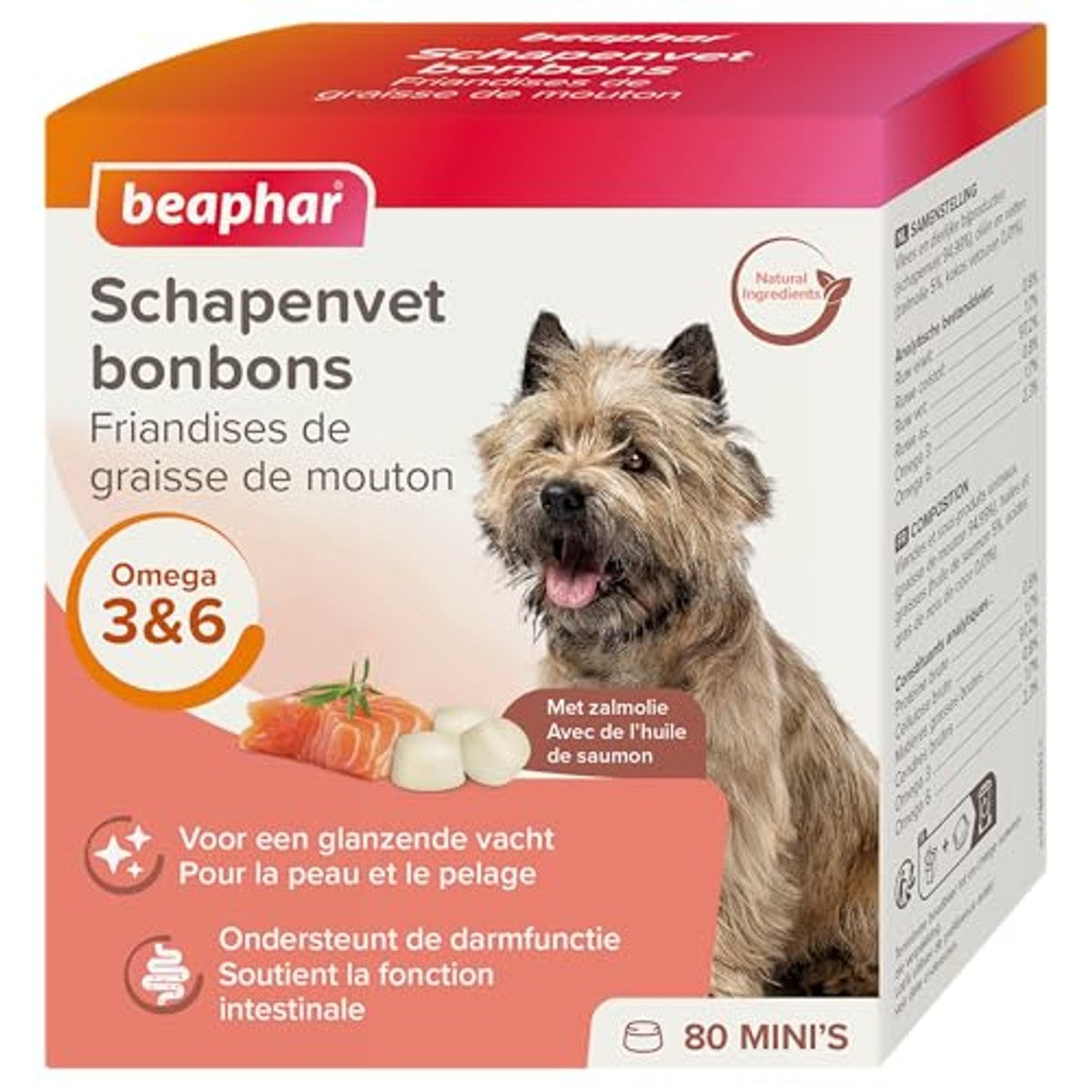 Beaphar Schapenvet Snoep Mini hondensnack zalm 245 g - 3-pack
