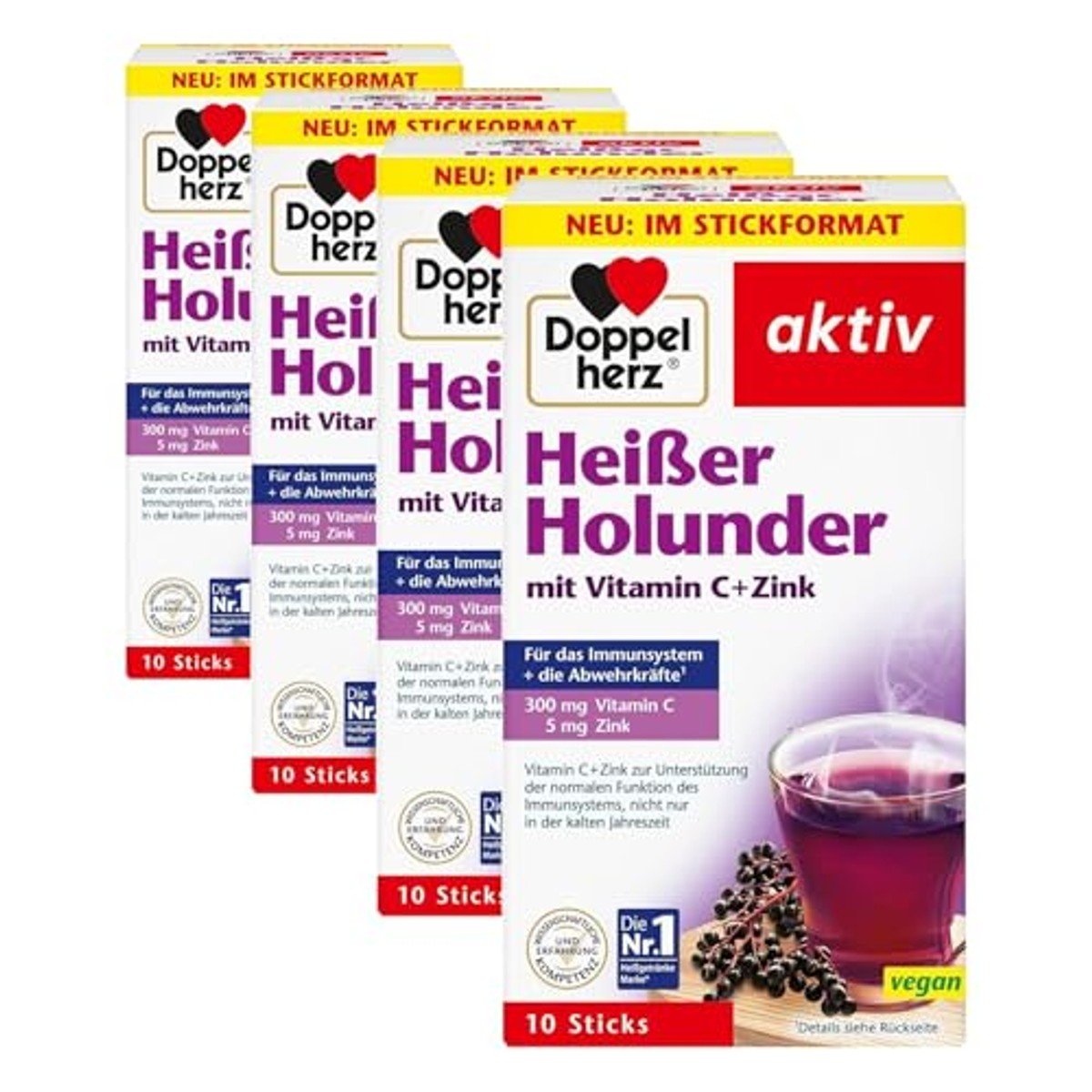 Doppelherz Warme Vlierbes met Vitamine C en Zink 10 Sticks (Verpakking van 4) - 6-pack