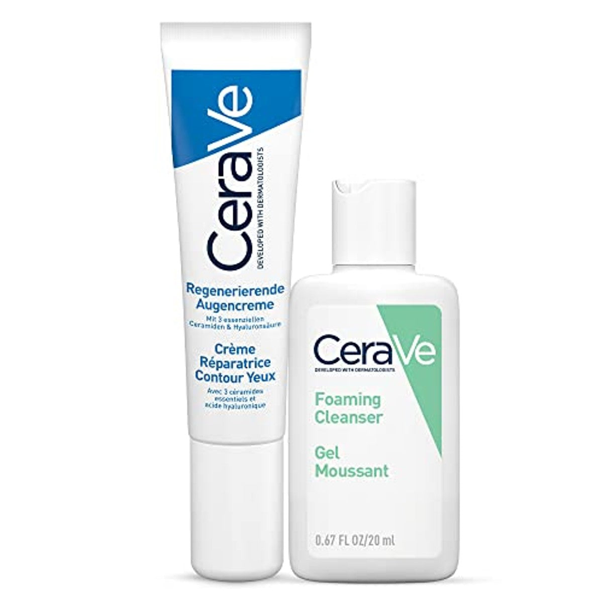 CeraVe Reparatie Oogcrème voor Wallen en Ogen 15 ml + Reinigingsschuim 20 ml - 3-pack