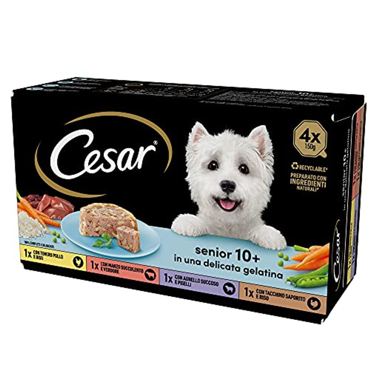 Cesar Senior 10+, voer voor oudere honden, verschillende keuze, 150 g, 24 schalen, 3600 g – Cesar