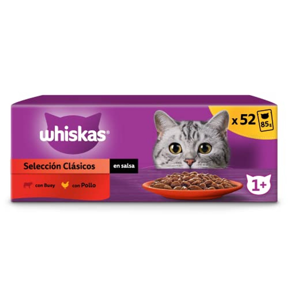 Whiskas natvoer kattenvoer in saus, klassieke selectie 52 x 85 g - 3-pack
