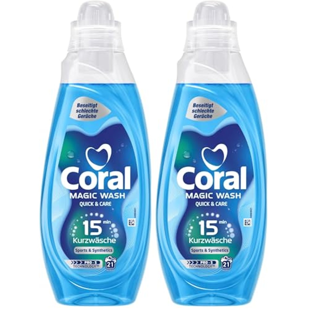 Coral Magic Wash Quick & Care wasmiddel Sports & Synthetics vloeibaar wasmiddel voor 15 minuten kort wassen met PRO-S-technologie 21 WL (verpakking van 2) – Coral