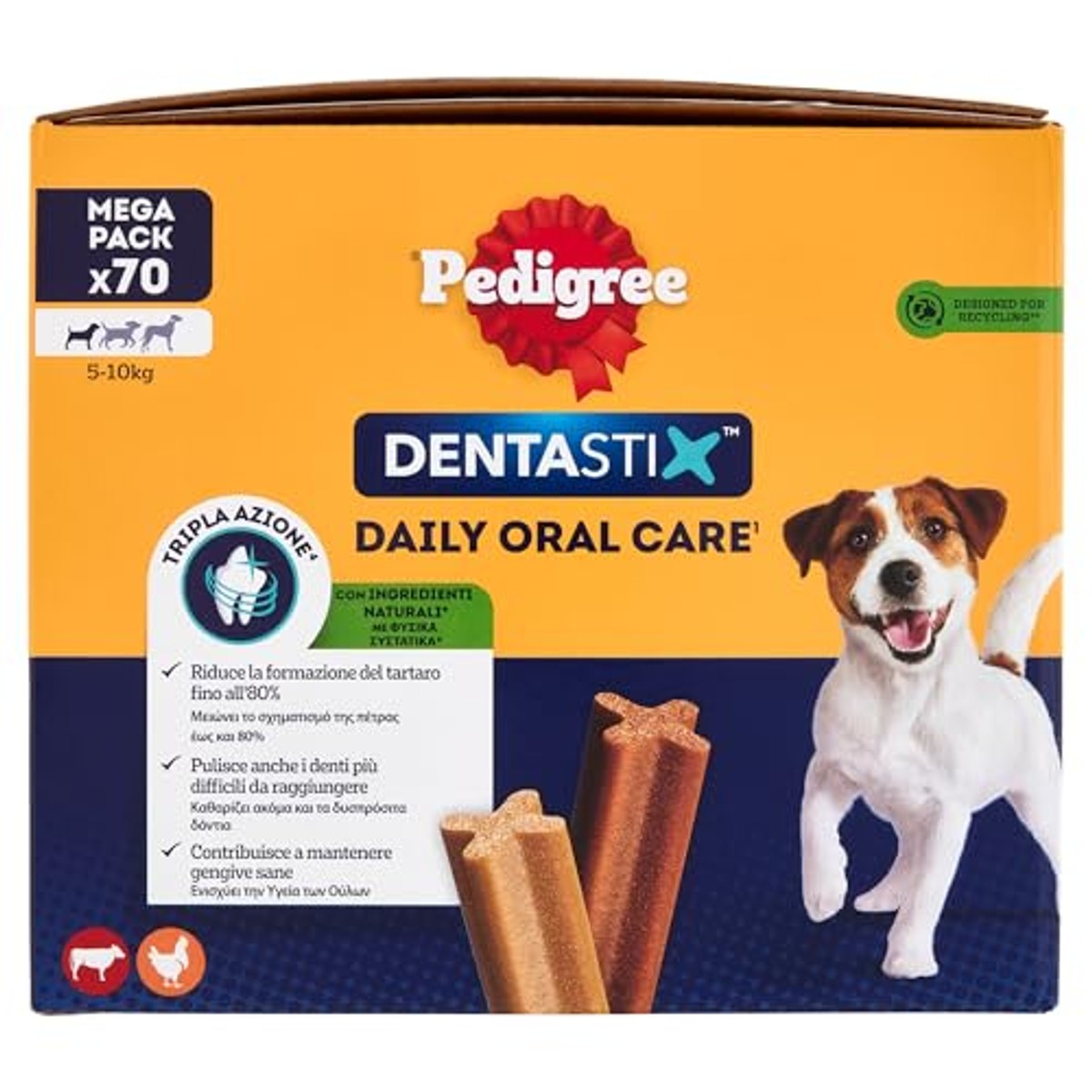 Pedigree Dentastix Snack voor mondhygiëne, kleine hond, 5-10 kg, verpakking met 70 stokjes in totaal – Pedigree