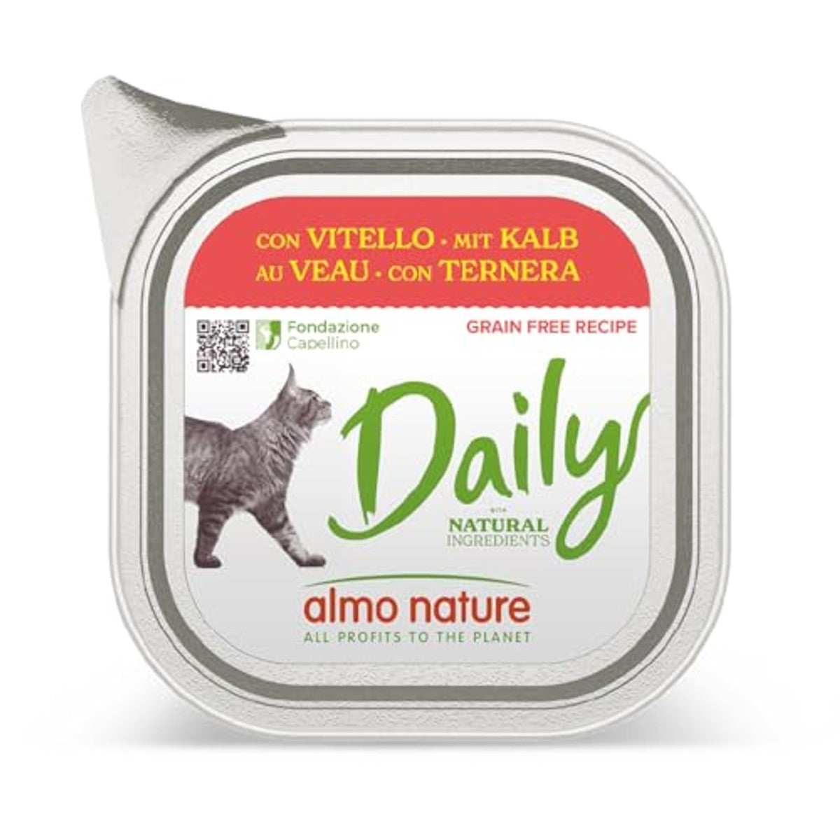 Almo Nature Daily Natvoer voor volwassen katten, kalf, 100 g, verpakking van 32 stuks – almo nature