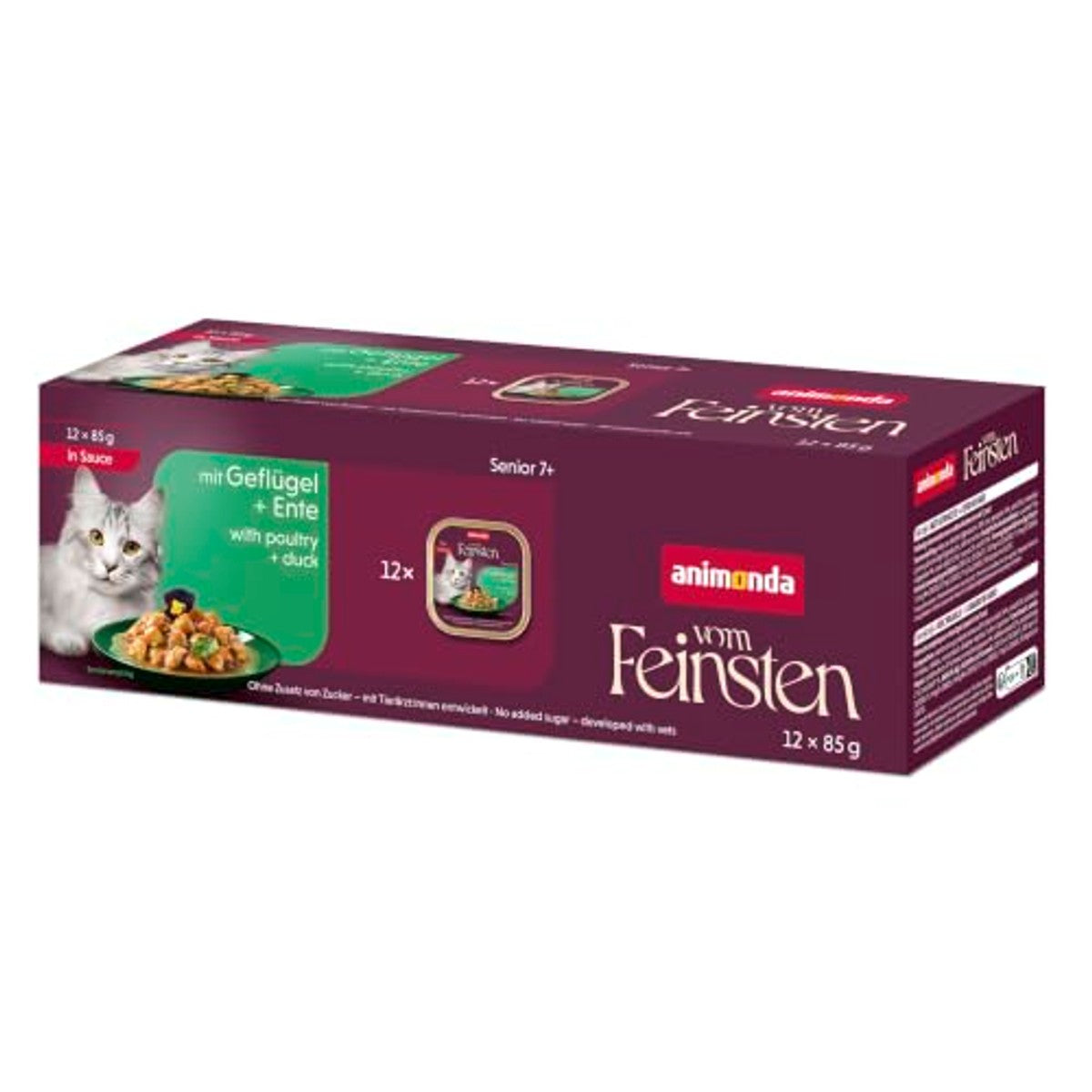 animonda vom Feinsten Senior kattenvoer gevogelte + eend in saus (12 x 85 g) | Natvoer voor oudere katten vanaf 7 jaar, kattenvoer nat in saus zonder suiker, portieschaal van 85 g – animonda Vom Feinsten