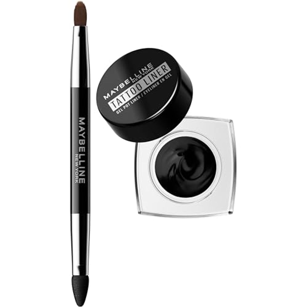 Maybelline New York Gel Eyeliner, waterdicht en langdurig 2-in-1 professionele kwast, houdt tot 24 uur, tattoo liner gel pot, kleur: 950 Blackest Black – MAYBELLINE