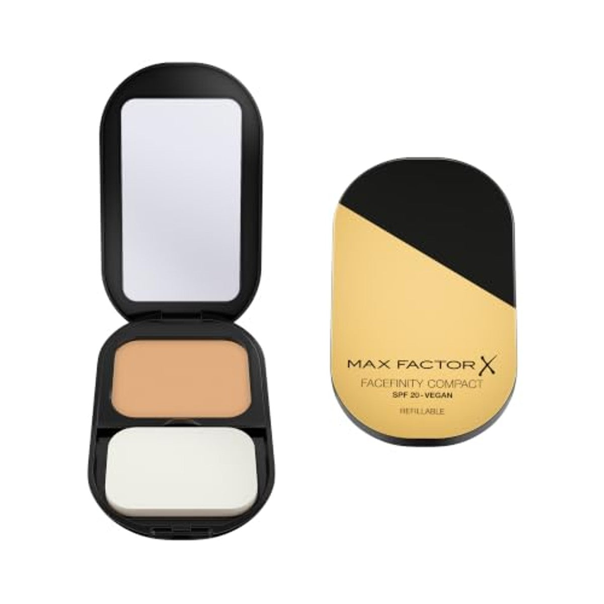 Max Factor - Facefinity Compact Foundation, veganistische formule, foundation met modulaire dekking en matte afwerking, tot 24 uur grip, SPF 20, 033, kristalbeige, 10 g – Max Factor
