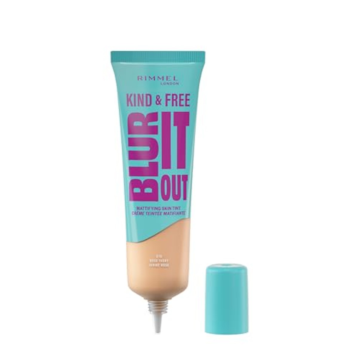 Rimmel London Kind & Free Blue It Out Matte teint, 010 Rose Ivory, glanscontrole, lichte matte afwerking, 30 ml – Rimmel London
