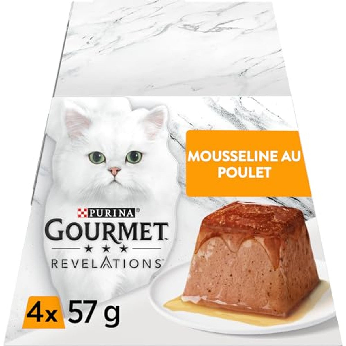 Gourmet PURINA Revelations Mousseline, kip met saus bekleed – 4 x 57 g – maaltijdporties voor volwassen katten – 6 stuks – Gourmet