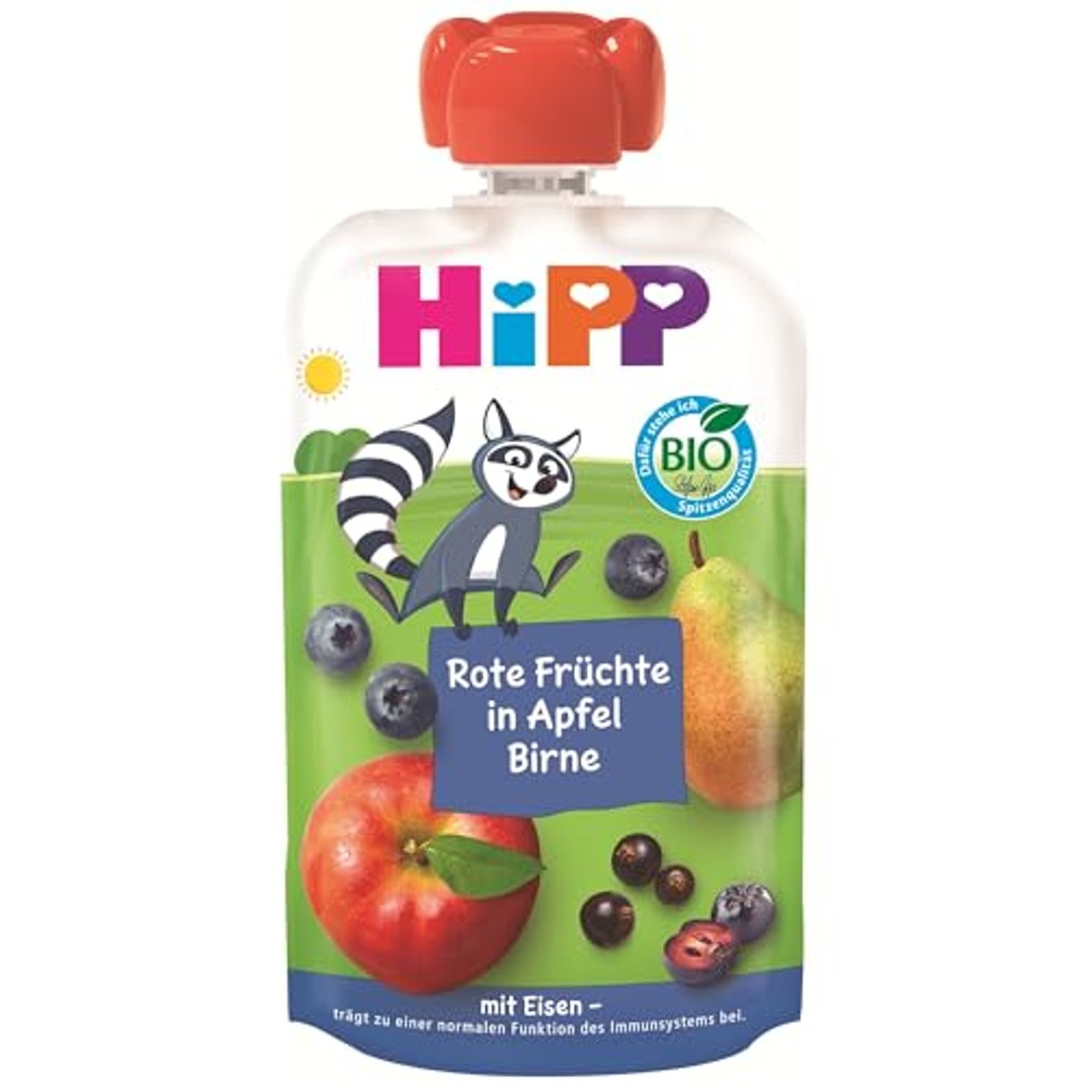 HiPP Knijp Fruit Plus Rode Vruchten Appel Peer IJzer 8 x 100 g – HiPP