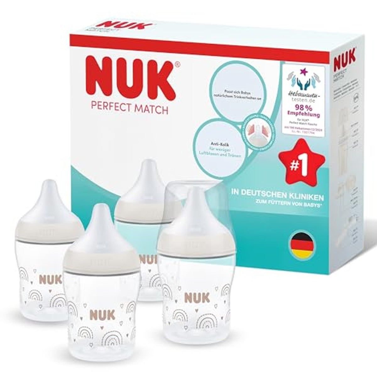 NUK Perfect Match Babyflessenset 150 ml Regenboog 4 stuks – NUK