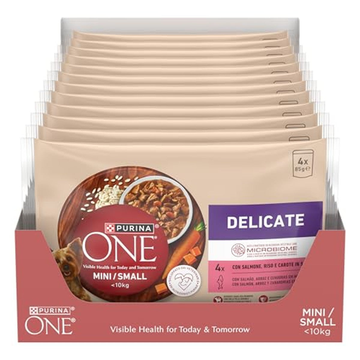 Purina One Delicate Natvoer voor honden, zalm in saus, multipack, 48 zakjes à 85 g – PURINA ONE