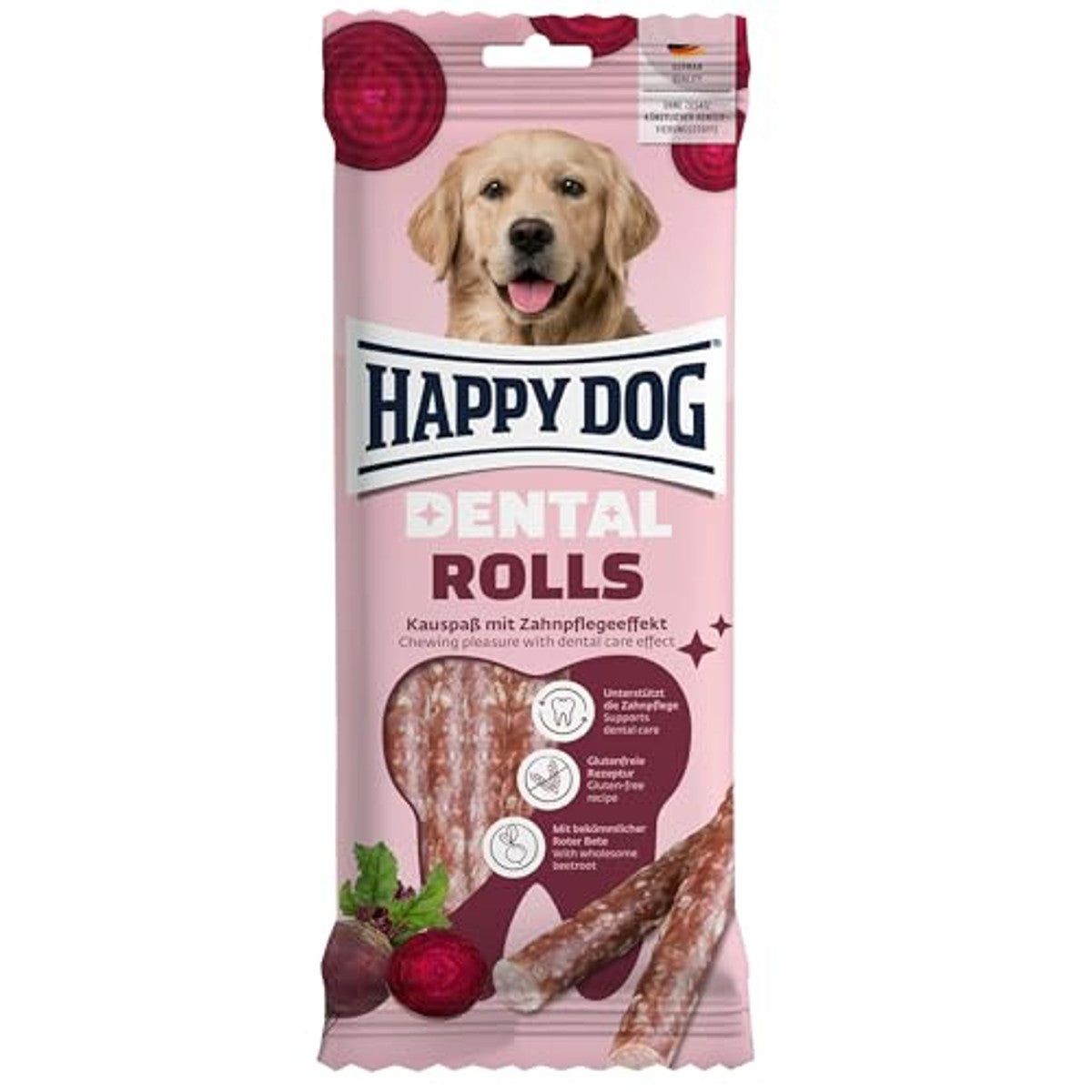 Happy Dog Dental Rolls hondensnack rode biet 5 stuks, 148 g - 6-pack