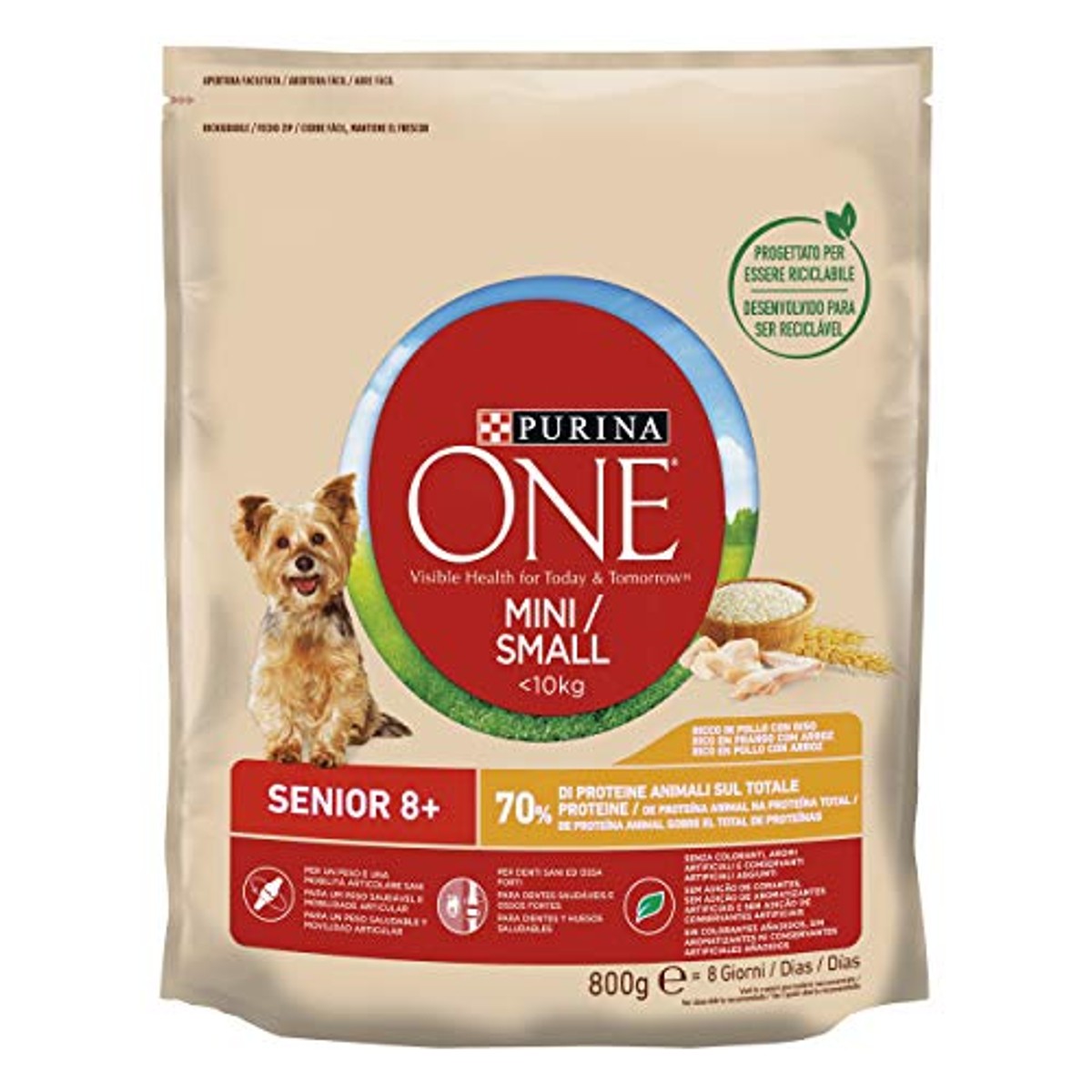 Purina One Mini Dental Droogvoer voor kleine honden, < 10 kg, met kip en rijst, 8 verpakkingen à 800 g – PURINA ONE