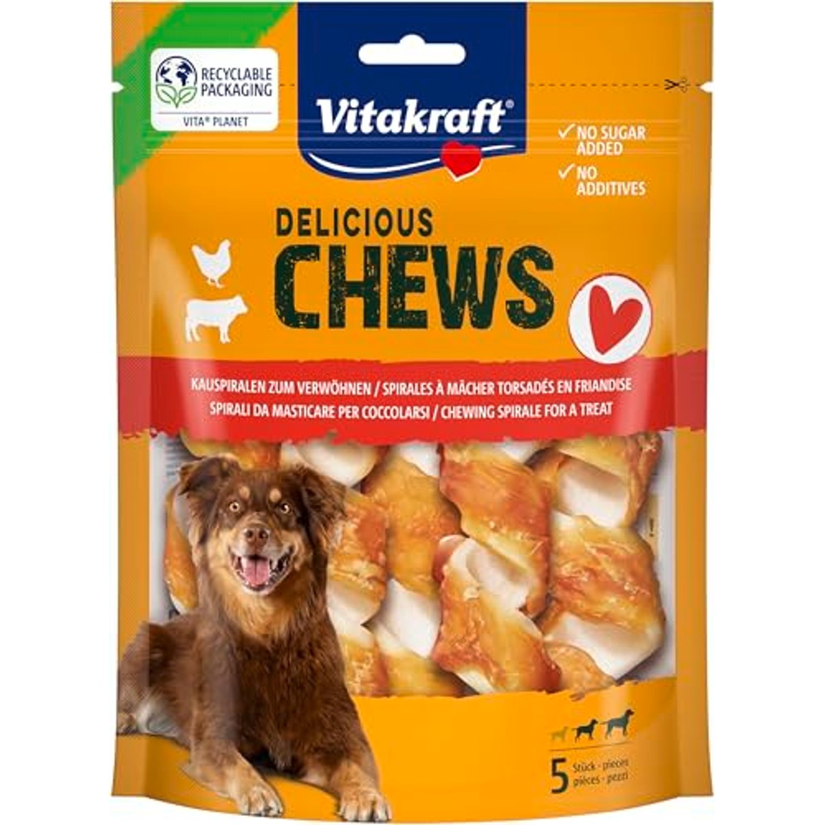 Vitakraft Delicious Chews hondensnack runderhuid & kip 1 x 100 g - 6-pack