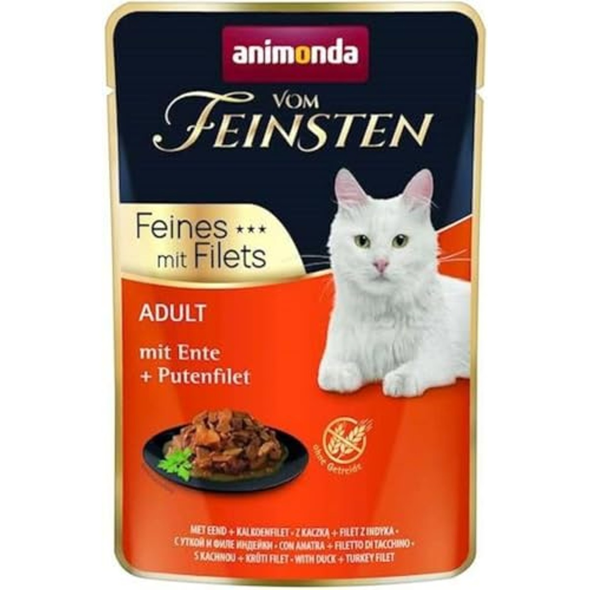 animonda Vom Feinsten Volwassen kattenvoer, natvoer voor volwassen katten, fijn met filets, met eend + kalkoenfilet, 18 x 85 g – animonda Vom Feinsten