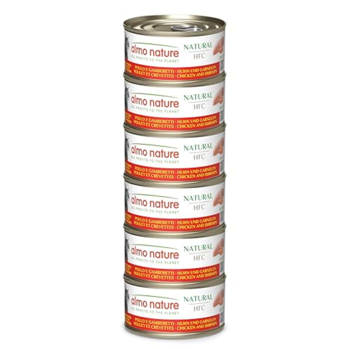 Almo Nature HFC Natural Natvoer voor volwassen katten, kip & garnalen, Human Grade, glutenvrij, 6 x 70 g – almo nature
