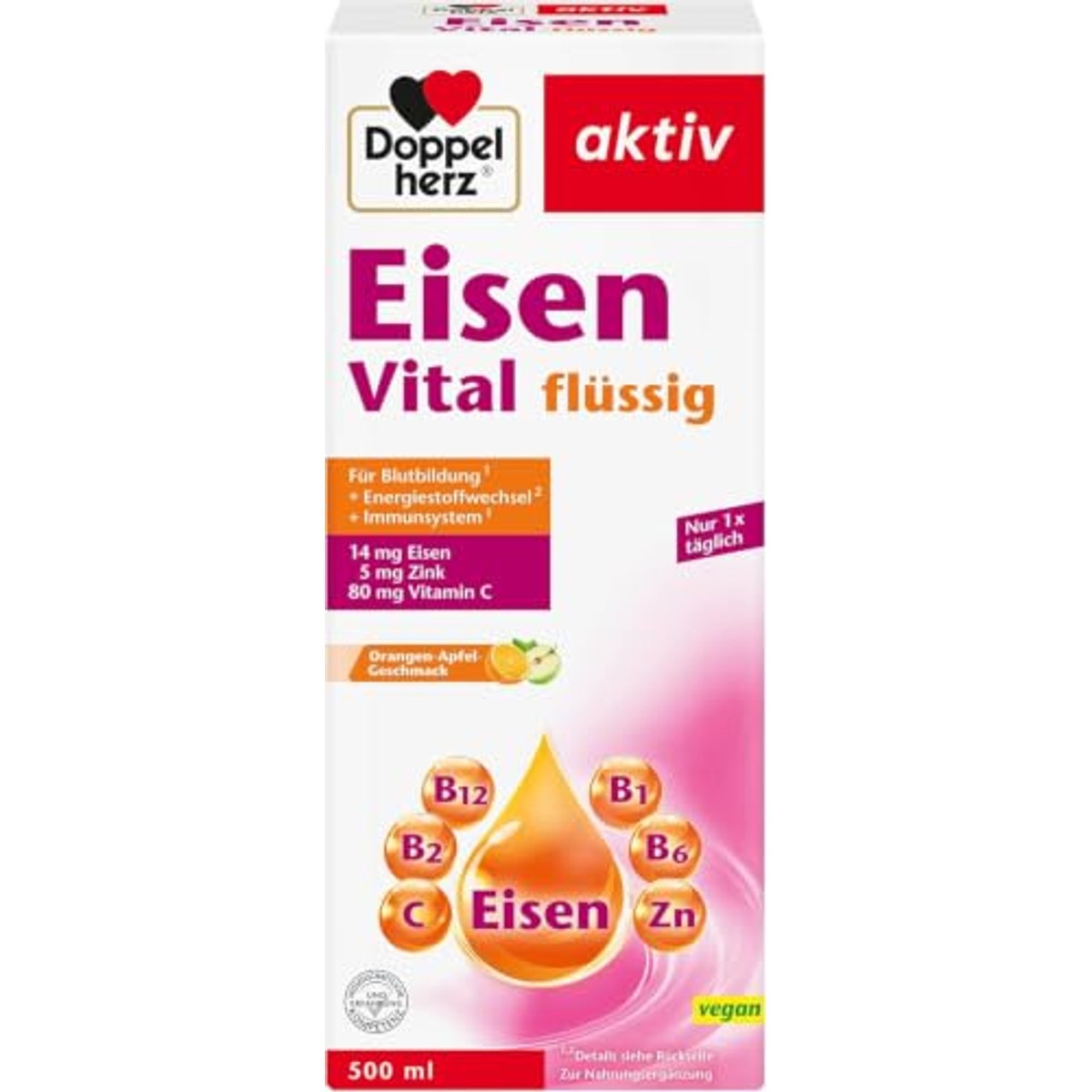 Doppelherz Eisen Vital – vloeibaar – met sinaasappelappelsmaak – Doppelherz