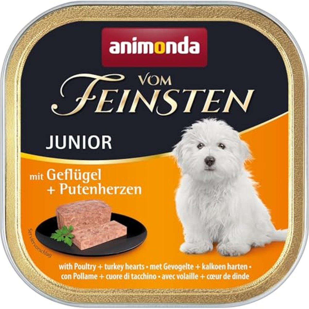 animonda vom Feinsten Hundefutter nass Geflügel + Putenherzen (22 x 150g), Welpen getreidefreies Hundefutter ohne Zucker, mit frischen, fleischigen Zutaten – animonda Vom Feinsten