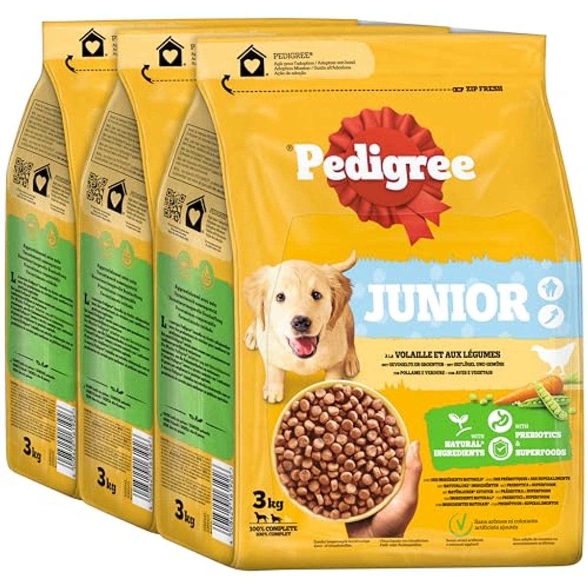 Pedigree Junior hondenvoer puppy gevogelte en groenten 3 x 3 kg - 3-pack