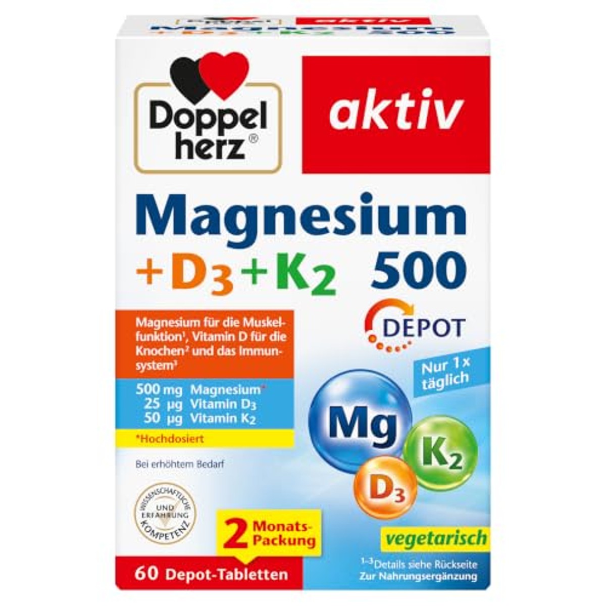 Doppelherz Magnesium 500 + D3 + K2 60 tabletten - 3-pack